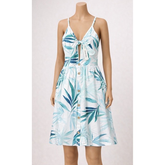 Front Row Dresses & Skirts - VOTEPRETTY Womens Tropical Sundress Medium Tie Front‎ Button Front Summer NWT